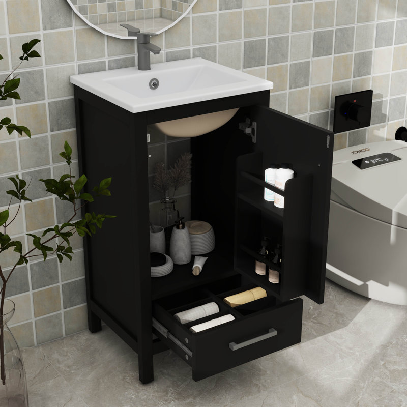 Meuble-lavabo moderne avec lavabo en céramique, Noir