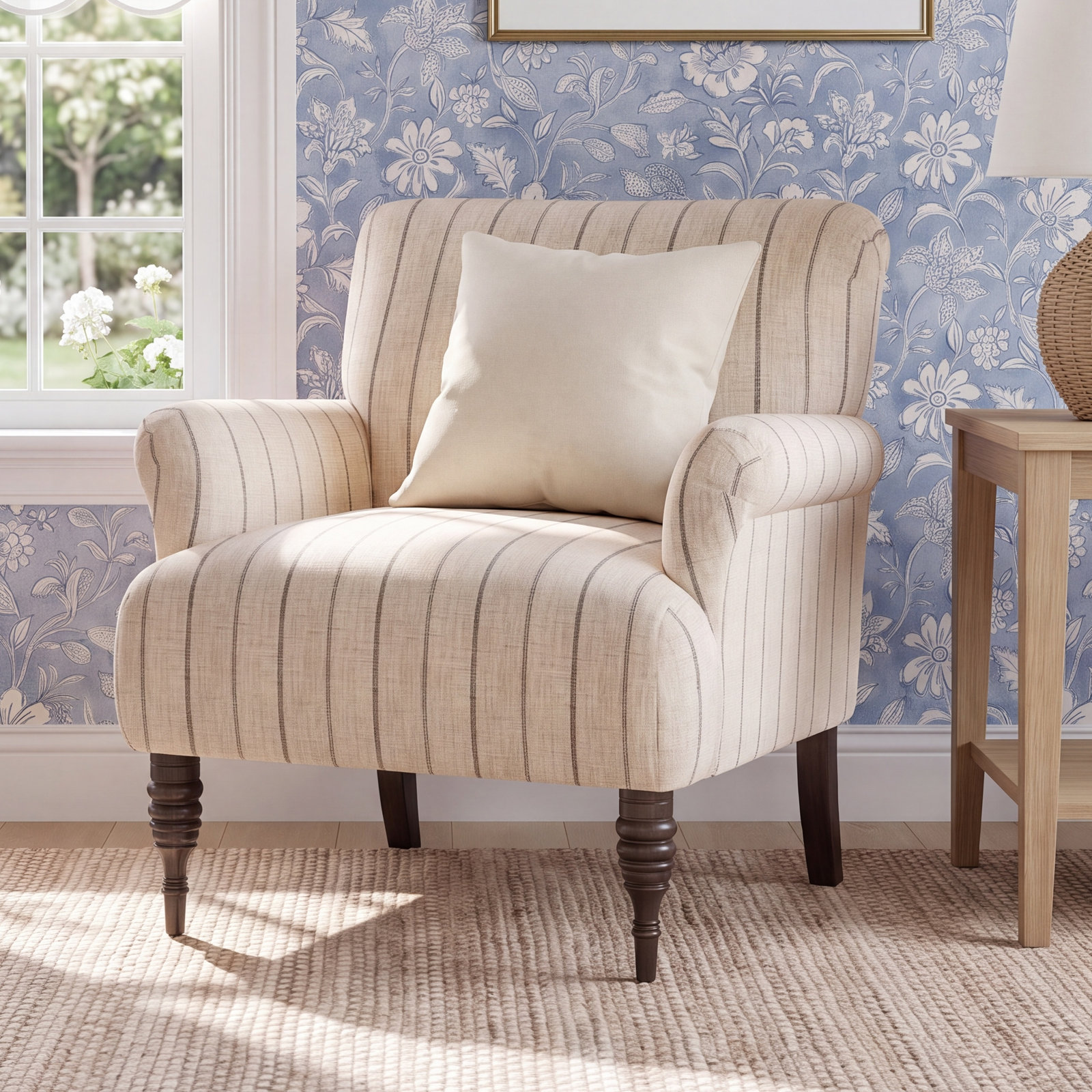 Allura Armchair, Fritz Indigo Stripe