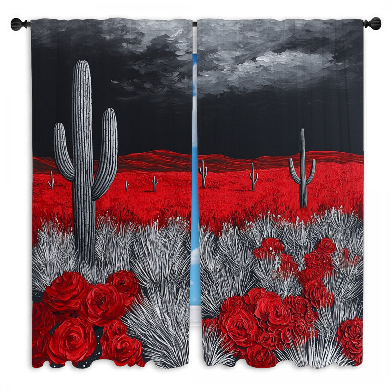 Rideaux de fenêtre paysage désertique avec rideaux Southwestern Nature - 2 panneaux, L 20 po x L 52 po