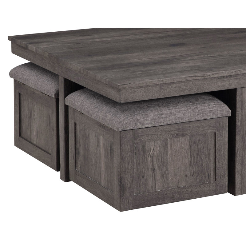 Table basse 38 "en bois rustique avec tabourets de rangement