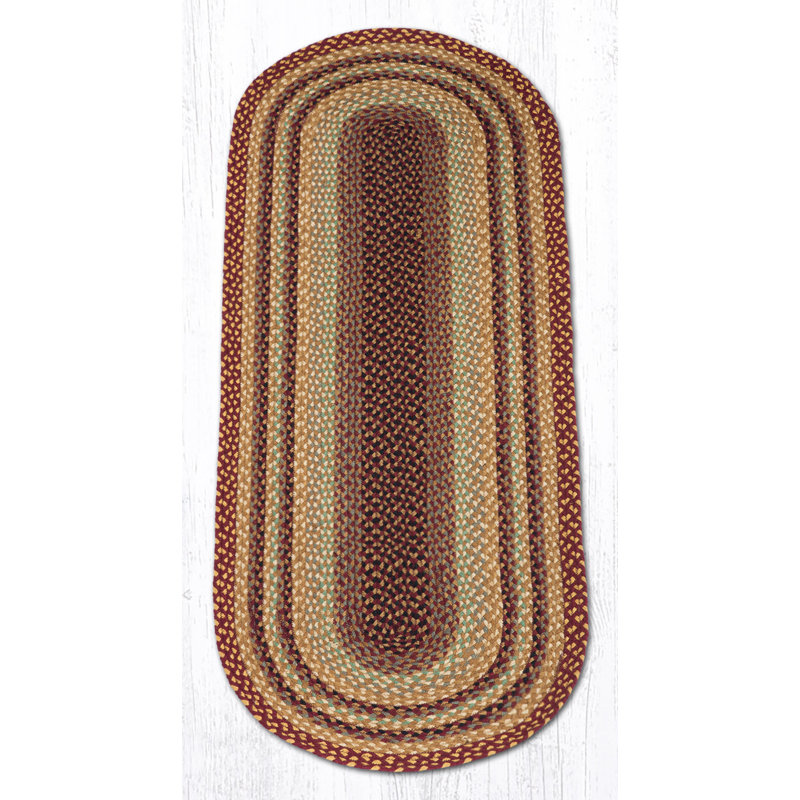 Earth Rug Burgundy/Gray/Cream Oval Braided Rug Rustic Farmhouse, Oval Runner 2' x 6'