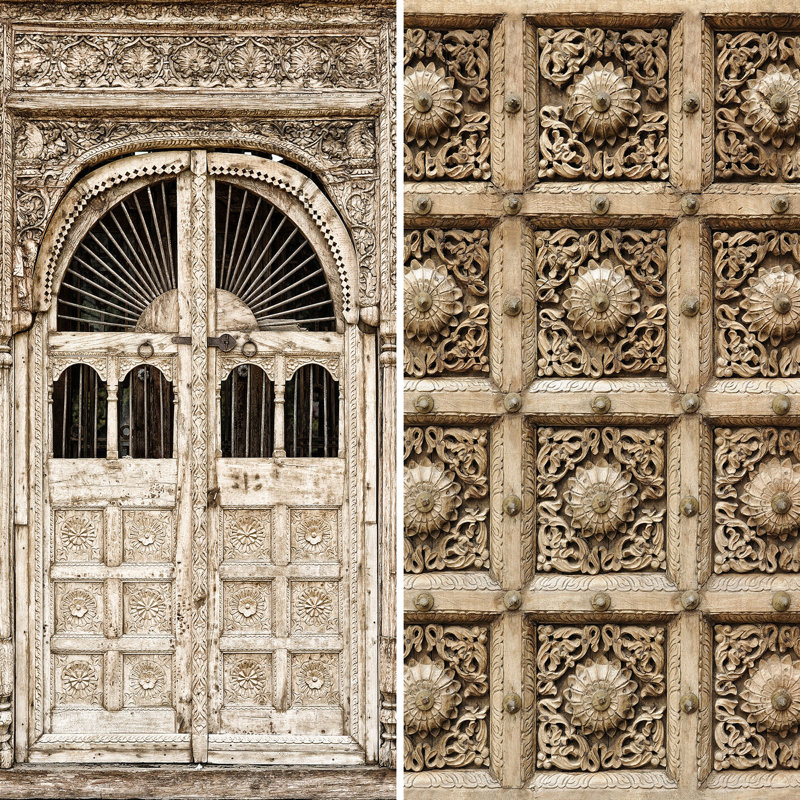 6 Ft. Tall Double Sided Stone Doorway Canvas Room Divider - Thumbnail 4