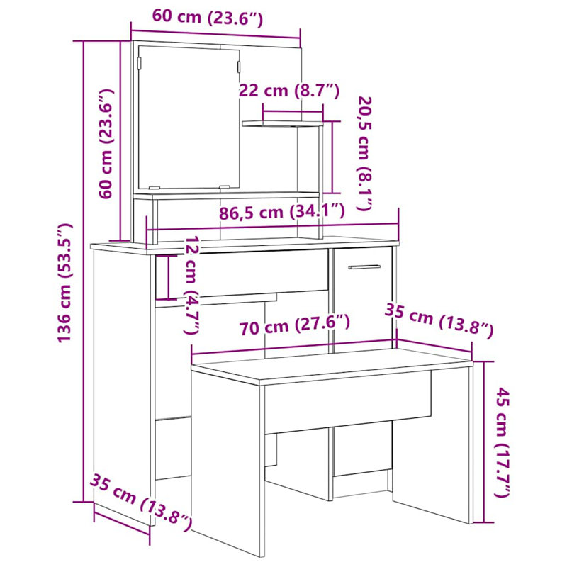 Libaan Dressing Table with Mirror, Artisan Oak