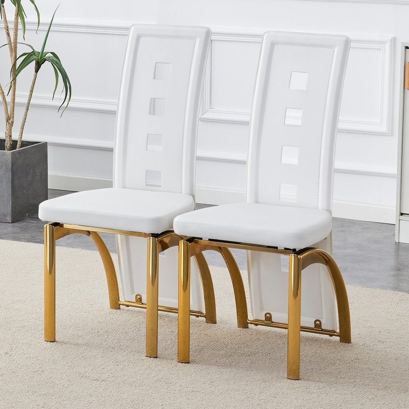 Airi Modern Minimalist Ergonomic Design Dining Chairs with Durable Metal Frame, 2, White, Gold
