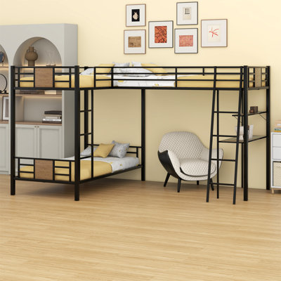 Lit superposé en L avec lit mezzanine avec bureau et tablette