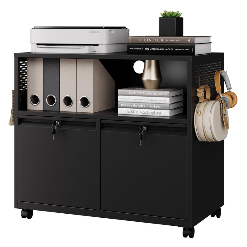 Mobile 2 Drawer File Cabinet with Lock, Black