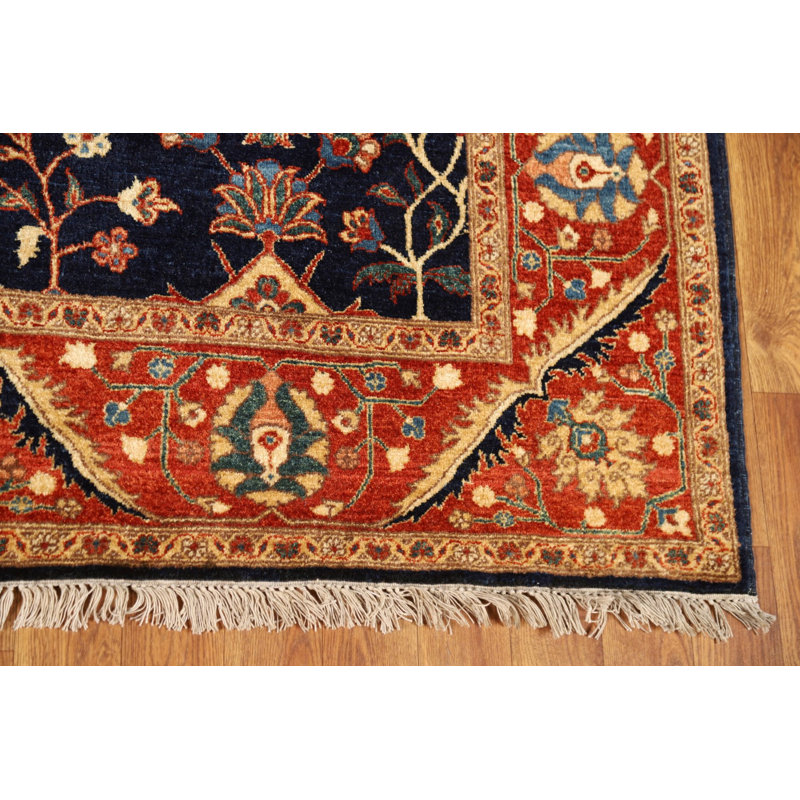 Vegetable Dye Wool & Silk Navy Blue  Traditional Rug 5x7