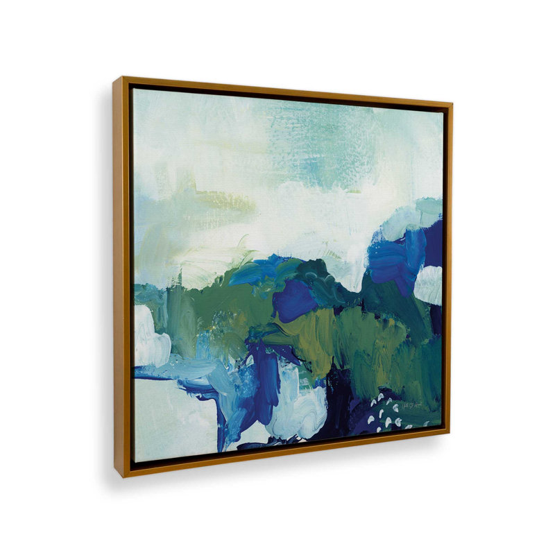 «Blue Tide» par Yvette St. Amant, reproduction d'art, L 20 po x H 20 po, Gold, Framed Canvas