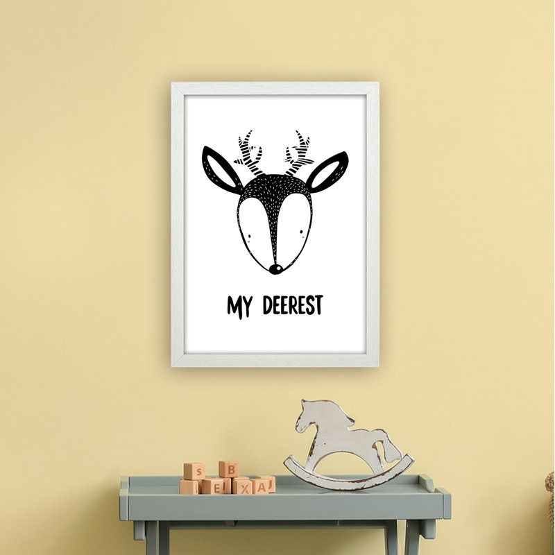Deer by Miniofmine - Print, 46cm H x 34cm W x 3cm D, Brown Framed