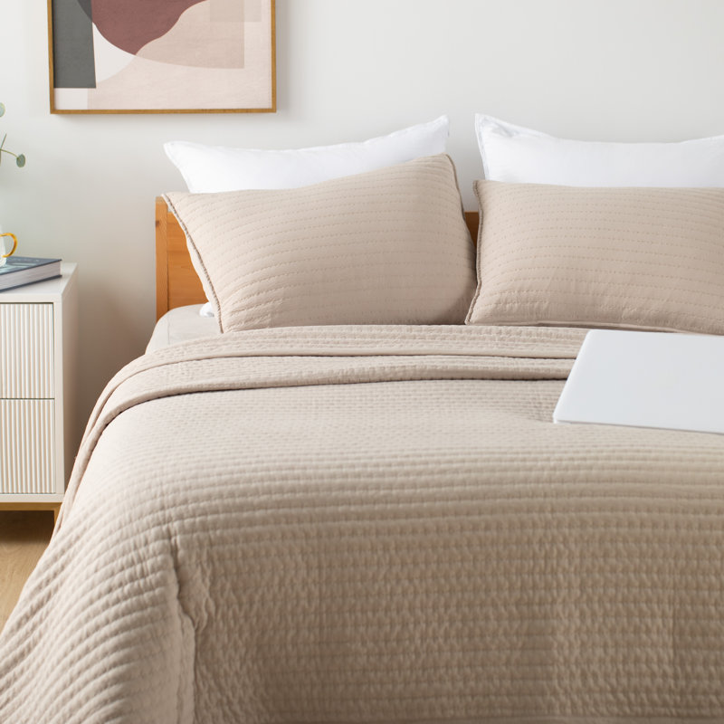 Oversized King Tan Microfiber Reversible Quilt Set