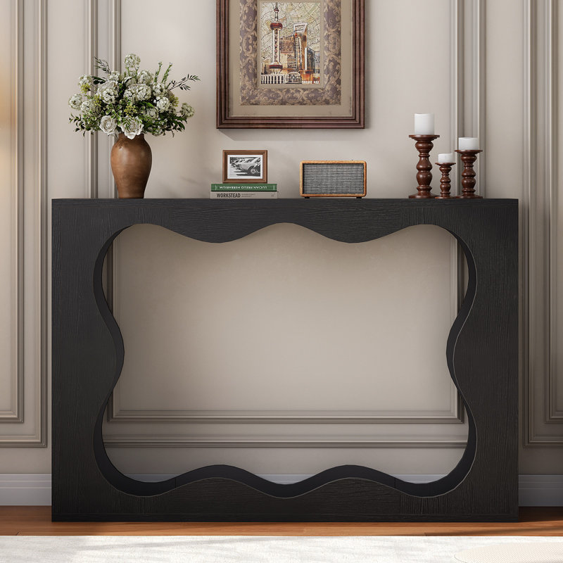 47.2'' Console Table, 2-Tier Entryway Table with Wavy Design, Black