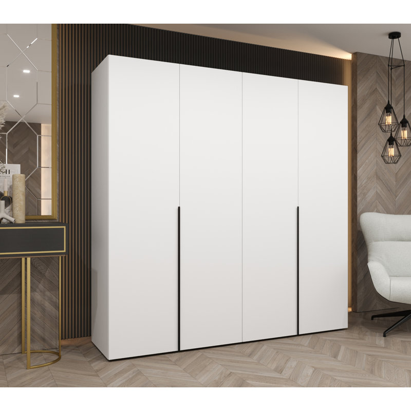 Manufactured Wood Wardrobe, white matt + handles: black