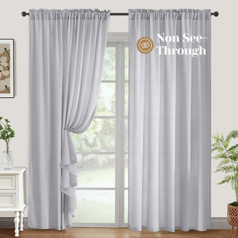 Rideaux transparents non transparents, L 52 po x L 84 po, Gris clair