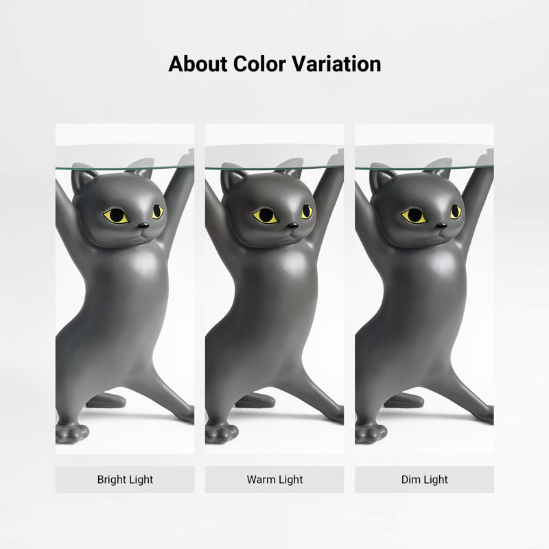 23''H Enchanting Cute Cat Side Table, Black