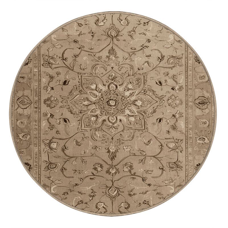 Tapis brun Tabriz lavable à la machine, Rond 3 pi