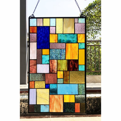  Verna Tiffany-Style Geometric Stained Glass indow Panel 25" Height