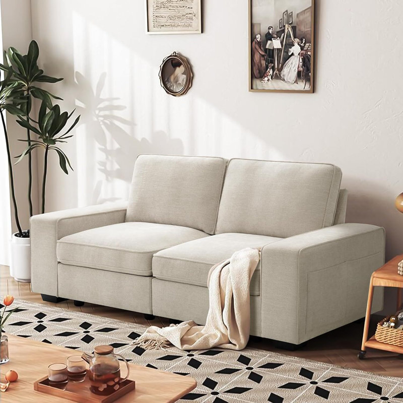 Upholstered  Modular Sofa, 33" H x 73" W x 32" D, Beige, 2