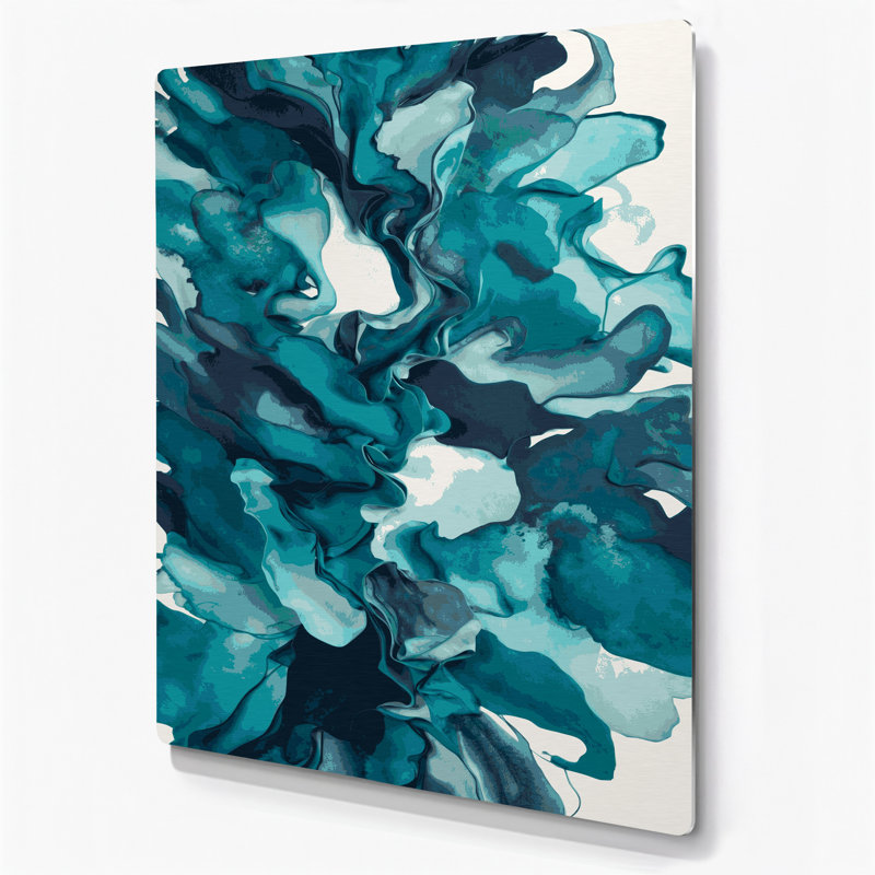 Aquarelle abstraite 50, art mural en métal bleu
