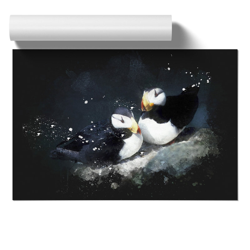 Atlantic Puffin Birds Paint Splash - Frameless Print, 30cm H x 42cm W x 0.1cm D