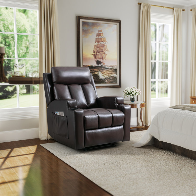 Fauteuil inclinable manuel l 33,07 po avec massage et chauffage , Similicuir brun