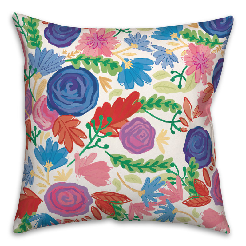 Floral Outdoor Throw Pillow, 20" x 20", Blue