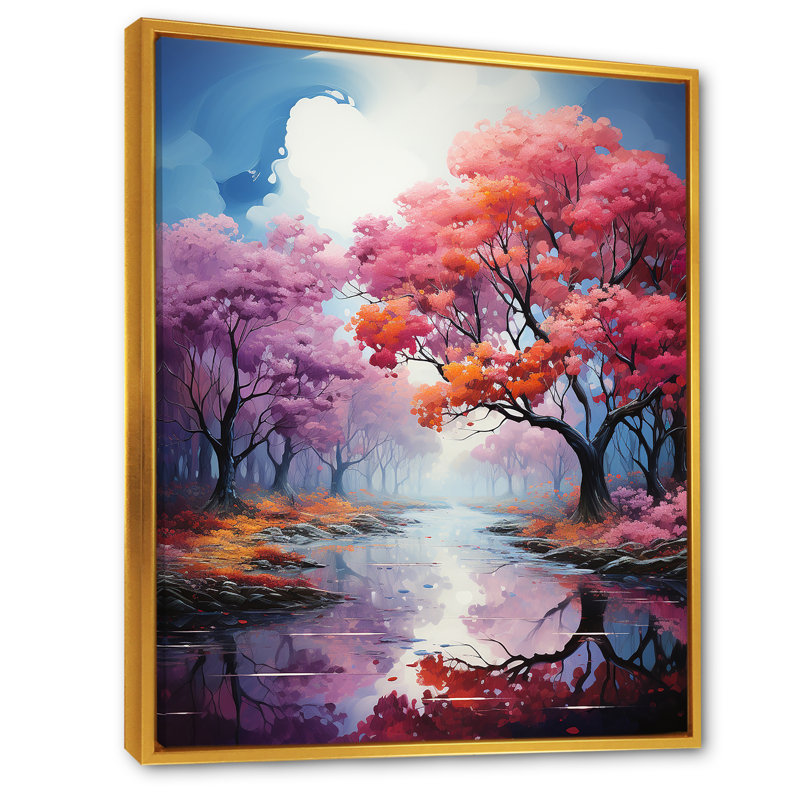 Mystic Forest Sunlight I - Rainbow, impression d'art mural, Cadre flottant doré, H 32 po x l 24 po x P 1 po