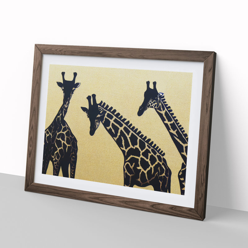 XH1022-9226X Trio Of Giraffes Abstract - Single Picture Frame Painting, 46cm H x 64cm W x 2cm D, Walnut
