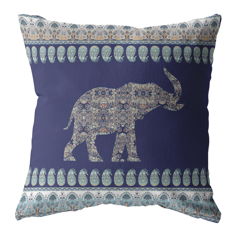 Coussin intérieur à fermeture à glissière Elephant, 18" x 18", Bleu marine