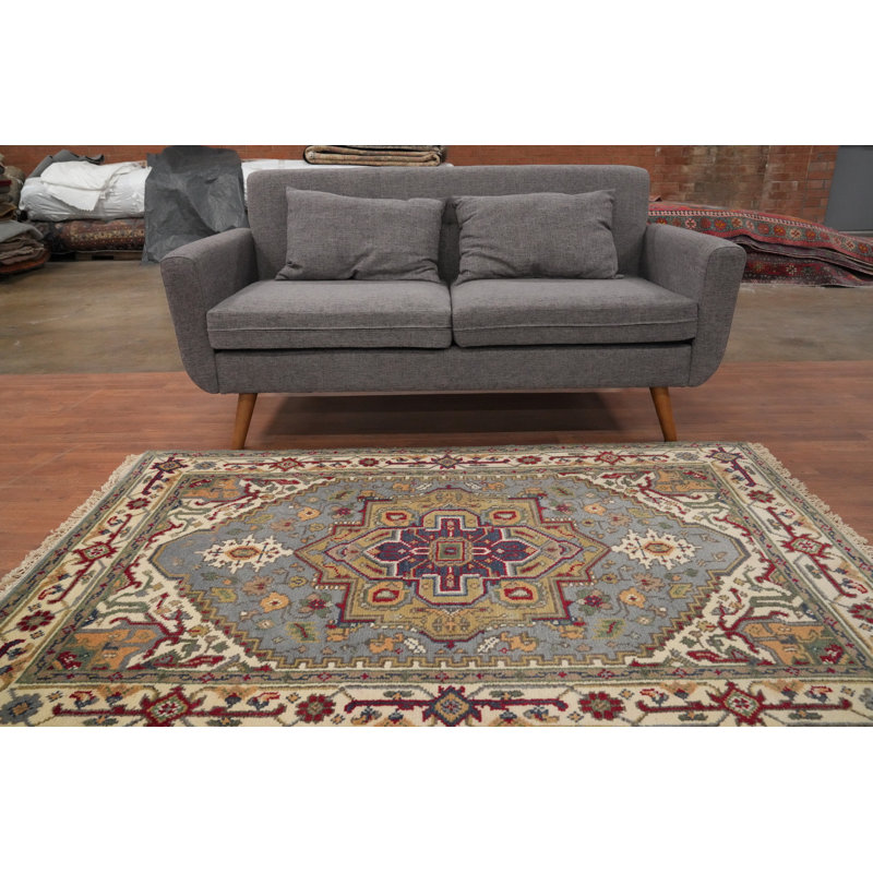 Tapis géométrique traditionnel en laine fabriqué à la main 4 x 6