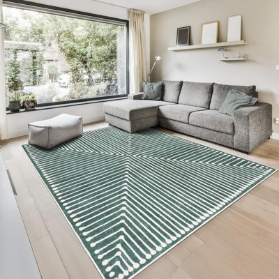 Priene - Indoor, Machine Washable Area Rug - 3'x5' Beige Green Home Carpet