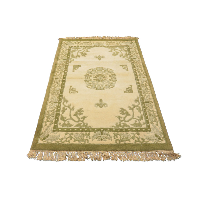 Tapis moelleux ivoire indo-tibétain Art Deco