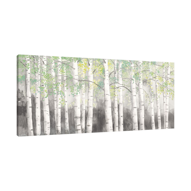 «Soft Birches Charcoal» par James Wiens - peinture sur toile tendue, H 30 po x l 60 po x P 1,5 po