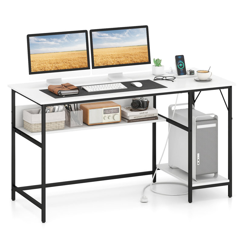 Metal Base Computer Desk, White