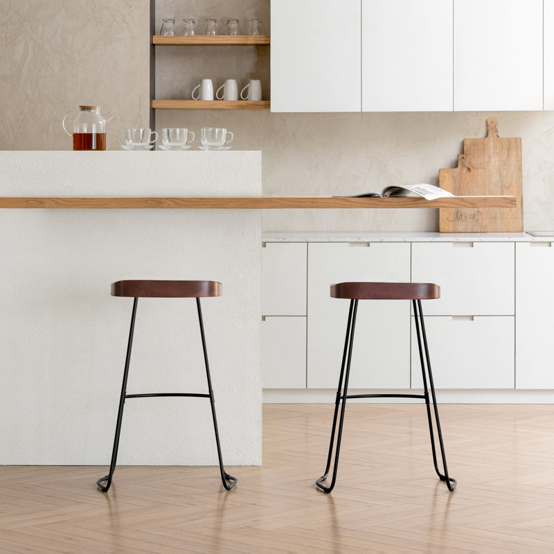 Racette Counter Stool with Metal Frame, Bar Stool (30" Seat Height), Walnut