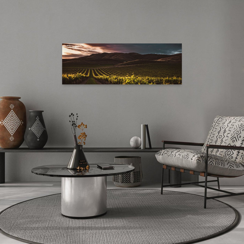 Vineyard Sunset Glow by Tim Mossholder - Wrapped Canvas Panoramic Print, 30.48 cm H x 91.44 cm W