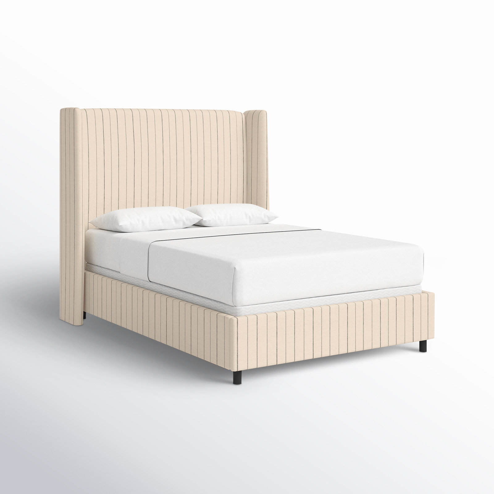 Tilly Upholstered Wingback Bed, King, Fritz Charcoal Stripe