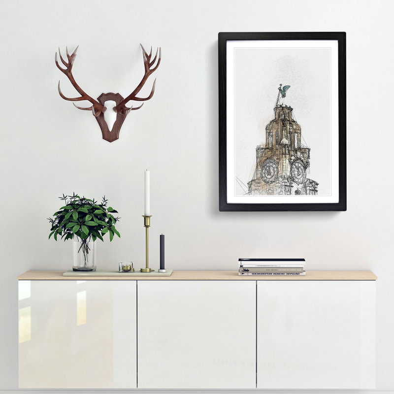 The Liver Building Liverpool in Abstract - Framed Print, 87cm H x 62cm W x 2cm D, Black Framed