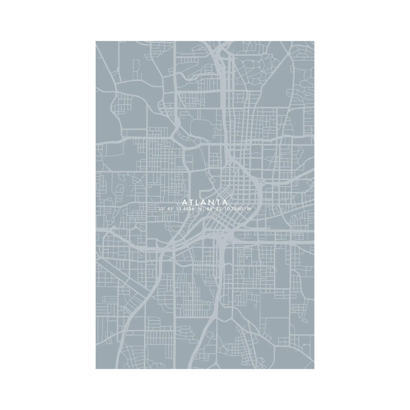 Atlanta City Map Simple Colour - Wrapped Canvas Print, 101.6 cm H x 66.04 cm W x 1.91 cm D