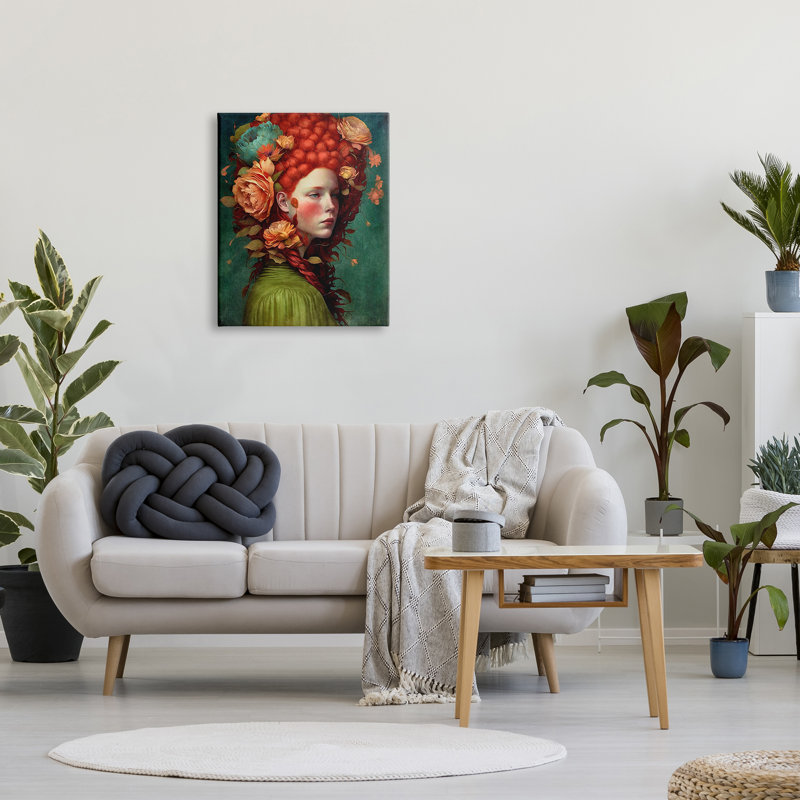 «Red Barrel Studio® Portrait de femme avec pivoines» par LSR Design Studio, H 30 po x l 24 po x P 1,5 po