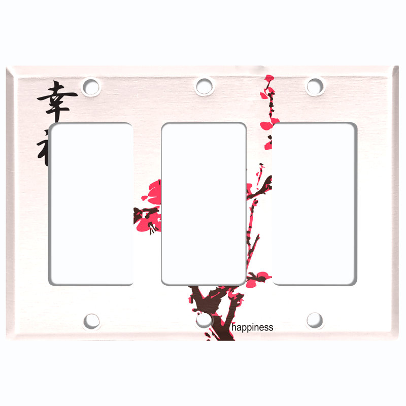 Sakura japonais, peinture murale, arbre, bonheur, 3 bandes, interrupteur à bascule, plaque murale