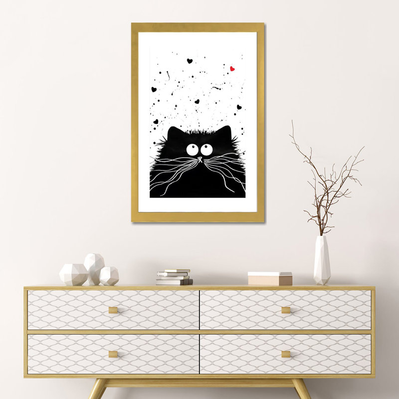Félin affectueux par Kim Haskins-impression d’art graphique, H 24 po x l 16 po x P 1 po, Papier encadré doré, Blanc