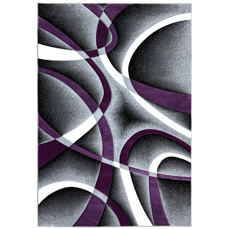 Mccampbell Abstract Area Rug, Rectangle 7'9" x 10'8", Purple/Gray/White