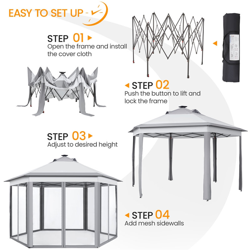 13 Ft. W x 11 Ft. D  Slolar Powered Metal Patio Gazebo with Sidewalls, Light Gray/Dark Gray