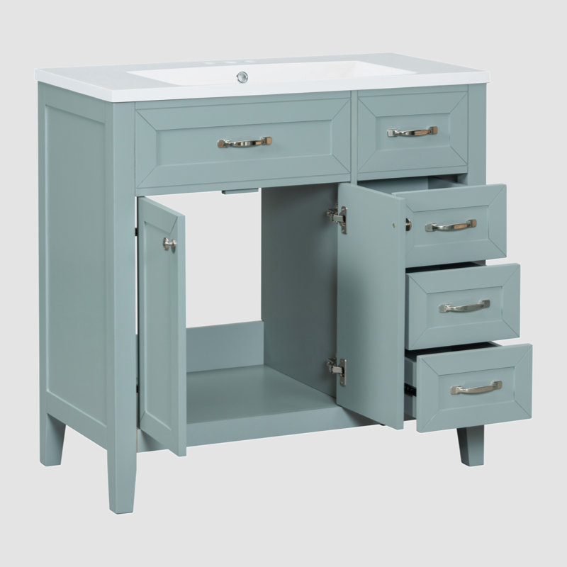 Meuble-lavabo simple 35,98 po avec plateau en céramique Jabe, Vert