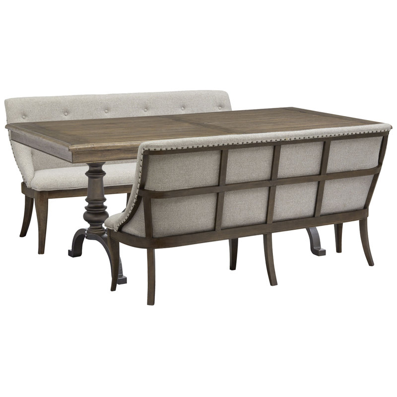 Extendable Rectangular Dining Table With 2 Benches, 3 Pieces: Table, 2 Benches