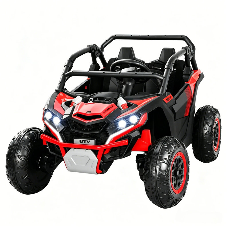 24V Kids Ride on Car 4WD 2 Seating with Télécommande - UTV électrique avec musique et lumières, rouge, Red