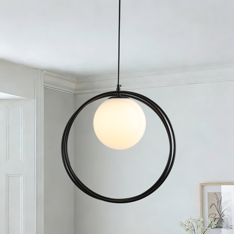 1 - Light Single Pendant With Frosted Glass, Black