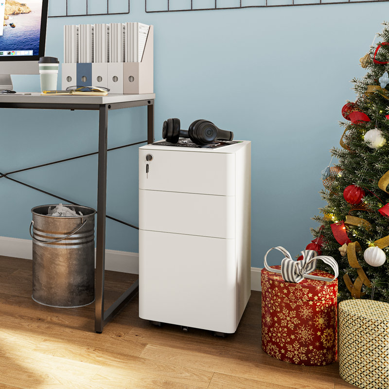 Aloysia 30cm Wide 3 -Drawer Mobile Steel File Cabinet, White
