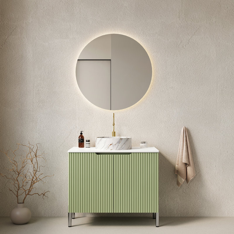 30-Inch Freestanding Bathroom Vanity with White Round Ceramic Basin and Light Green Cabinet, Light Green