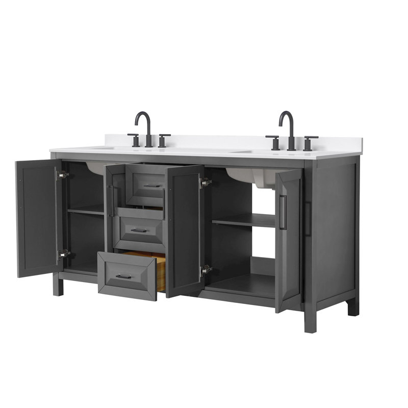 Daria 72'' W Vanity, Gray, Matte Black, White Quartz